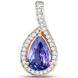 14K Yellow Gold 2.53 Carat Genuine Tanzanite and White Diamond Pendant