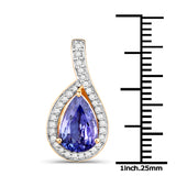 14K Yellow Gold 2.53 Carat Genuine Tanzanite and White Diamond Pendant