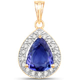 14K Yellow Gold 2.68 Carat Genuine Tanzanite and White Diamond Pendant