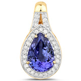 14K Yellow Gold 3.06 Carat Genuine Tanzanite and White Diamond Pendant