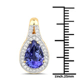 14K Yellow Gold 3.06 Carat Genuine Tanzanite and White Diamond Pendant