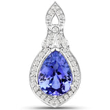 14K White Gold 2.61 ct Genuine Tanzanite White Diamond Pendant