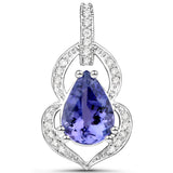 14K White Gold 3.22 ct. Genuine Tanzanite and White Diamond Pendant