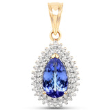 14K Yellow Gold 2.87 Carat Genuine Tanzanite and White Diamond Pendant