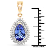 14K Yellow Gold 2.87 Carat Genuine Tanzanite and White Diamond Pendant