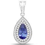 14K White Gold 2.02 Carat Genuine Tanzanite and White Diamond Pendant