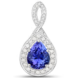 14K White Gold 2.39 Carat Genuine Tanzanite and White Diamond Pendant
