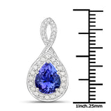 14K White Gold 2.39 Carat Genuine Tanzanite and White Diamond Pendant