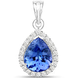 14K White Gold 2.47 ct Genuine Tanzanite White Diamond Pendant