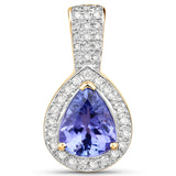 14K Yellow Gold 2.40 Carat Genuine Tanzanite and White Diamond Pendant