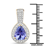 14K Yellow Gold 2.40 Carat Genuine Tanzanite and White Diamond Pendant