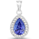 14K White Gold 2.90 Carat Genuine Tanzanite and White Diamond Pendant