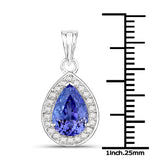 14K White Gold 2.90 Carat Genuine Tanzanite and White Diamond Pendant