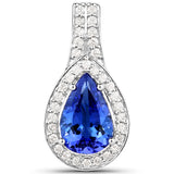 14K White Gold 2.19 ct. Genuine Tanzanite and White Diamond Pendant