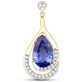 14K Yellow Gold 2.08 Carat Genuine Tanzanite and White Diamond Pendant