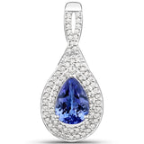 14K White Gold 3.07 Carat Genuine Tanzanite and White Diamond Pendant