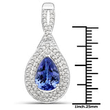 14K White Gold 3.07 Carat Genuine Tanzanite and White Diamond Pendant