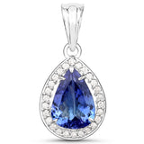 14K White Gold 2.85 ct. Genuine Tanzanite and White Diamond Pendant