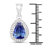 14K White Gold 2.85 ct. Genuine Tanzanite and White Diamond Pendant