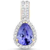 14K Yellow Gold 3.30 Carat Genuine Tanzanite and White Diamond Pendant