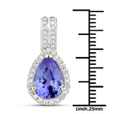 14K Yellow Gold 3.30 Carat Genuine Tanzanite and White Diamond Pendant