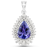 14K White Gold 3.18 ct. Genuine Tanzanite and White Diamond Pendant