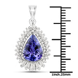 14K White Gold 3.18 ct. Genuine Tanzanite and White Diamond Pendant