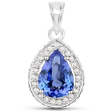 14K White Gold 2.61 ct. Genuine Tanzanite and White Diamond Pendant