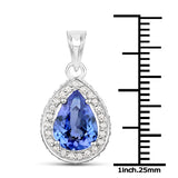 14K White Gold 2.61 ct. Genuine Tanzanite and White Diamond Pendant