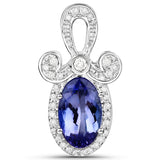14K White Gold 2.05 Carat Genuine Tanzanite and White Diamond Pendant