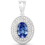 14K White Gold 2.68 Carat Genuine Tanzanite and White Diamond Pendant