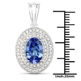 14K White Gold 2.68 Carat Genuine Tanzanite and White Diamond Pendant