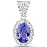 14K White Gold 2.18 ct Genuine Tanzanite White Diamond Pendant