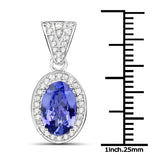 14K White Gold 2.18 ct Genuine Tanzanite White Diamond Pendant