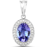 14K White Gold 3.19 Carat Genuine Tanzanite and White Diamond Pendant