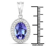 14K White Gold 3.19 Carat Genuine Tanzanite and White Diamond Pendant