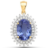 14K Yellow Gold 4.27 Carat Genuine Tanzanite and White Diamond Pendant