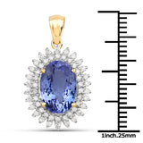 14K Yellow Gold 4.27 Carat Genuine Tanzanite and White Diamond Pendant