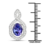 14K White Gold 1.86 Carat Genuine Tanzanite and White Diamond Pendant