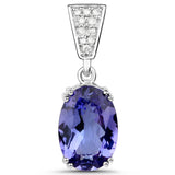 14K White Gold 2.04 ct. Genuine Tanzanite and White Diamond Pendant