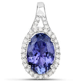 14K White Gold 3.22 ct Genuine Tanzanite White Diamond Pendant