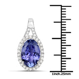 14K White Gold 3.22 ct Genuine Tanzanite White Diamond Pendant