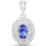 14K White Gold 1.51 Carat Genuine Tanzanite and White Diamond Pendant