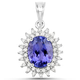 14K White Gold 2.84 Carat Genuine Tanzanite and White Diamond Pendant