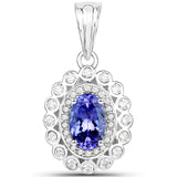 14K White Gold 2.18 ct. Genuine Tanzanite and White Diamond Pendant