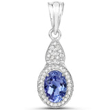 14K White Gold 2.28 Carat Genuine Tanzanite and White Diamond Pendant