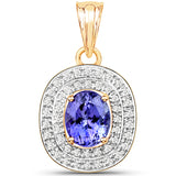 14K Yellow Gold 3.55 Carat Genuine Tanzanite and White Diamond Pendant