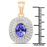 14K Yellow Gold 3.55 Carat Genuine Tanzanite and White Diamond Pendant