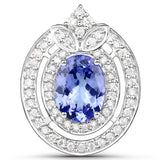 14K White Gold 2.75 ct. Genuine Tanzanite and White Diamond Pendant