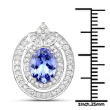 14K White Gold 2.75 ct. Genuine Tanzanite and White Diamond Pendant